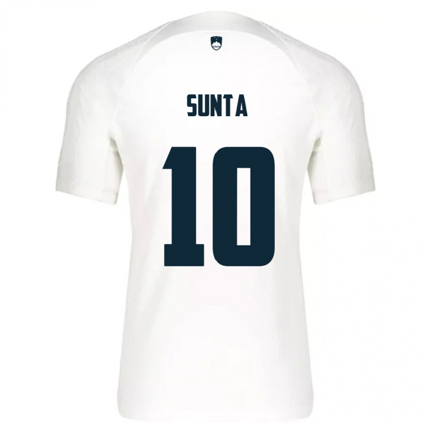נשים כדורגל סלובניה Sven Sunta #10 לבן כחול ג'רזי ביתית 26-28