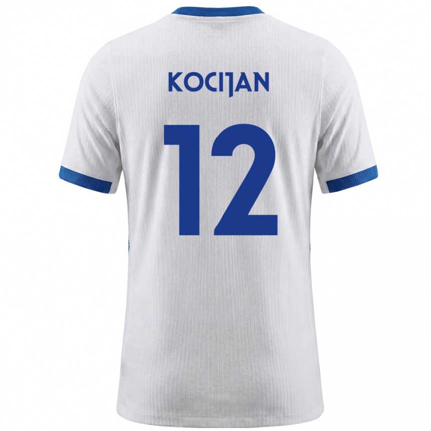 נשים כדורגל סלובניה Iva Kocijan #12 לבן כחול ג'רזי ביתית 26-28
