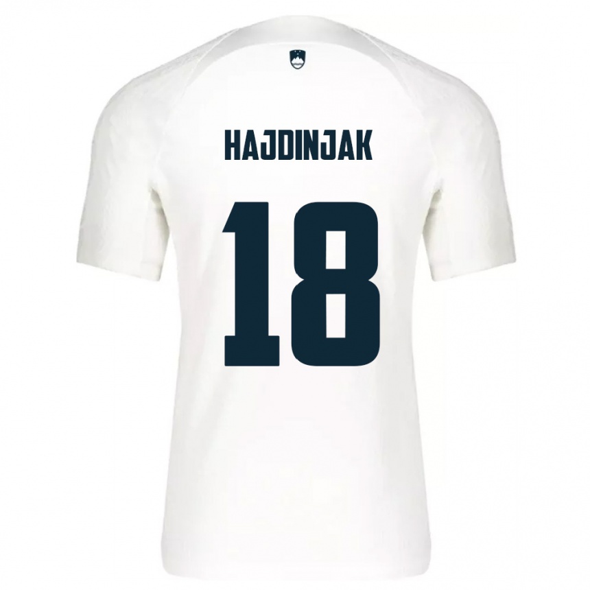 נשים כדורגל סלובניה Hugo Hajdinjak #18 לבן כחול ג'רזי ביתית 26-28