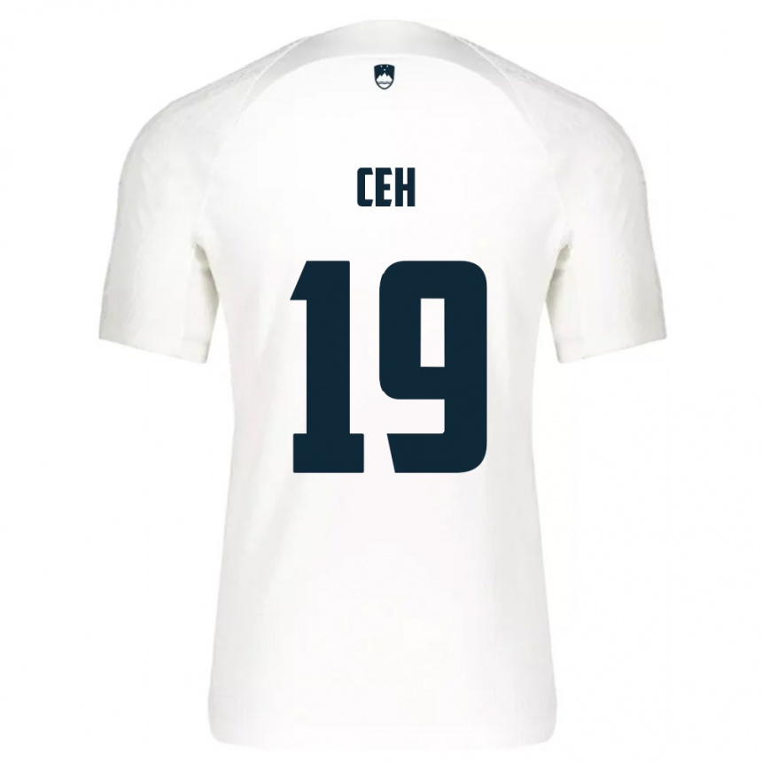 נשים כדורגל סלובניה Lukas Ceh #19 לבן כחול ג'רזי ביתית 26-28