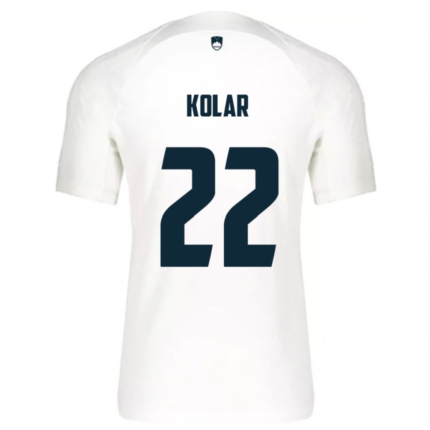 נשים כדורגל סלובניה Luka Kolar #22 לבן כחול ג'רזי ביתית 26-28