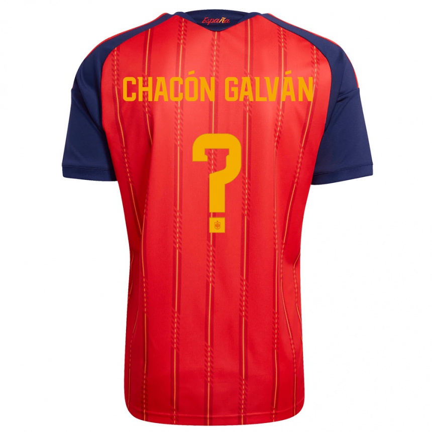 נשים כדורגל ספרד Hugo Chacón Galván #0 אדום כהה צהוב ג'רזי ביתית 26-28