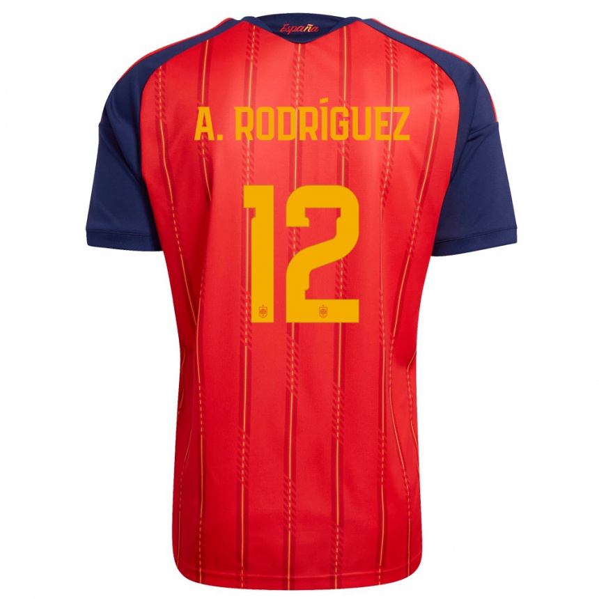 נשים כדורגל ספרד Anxo Rodríguez #12 אדום כהה צהוב ג'רזי ביתית 26-28