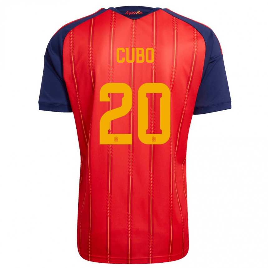 נשים כדורגל ספרד Miguel Cubo #20 אדום כהה צהוב ג'רזי ביתית 26-28