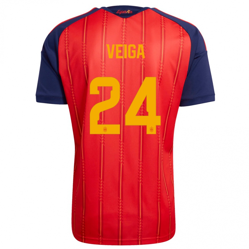 נשים כדורגל ספרד גברי וייגה #24 אדום כהה צהוב ג'רזי ביתית 26-28