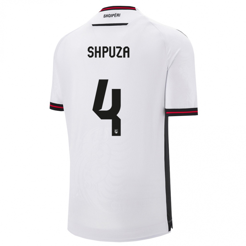 נשים כדורגל אלבניה Kleo Shpuza #4 לבן שחור הרחק ג'רזי 26-28