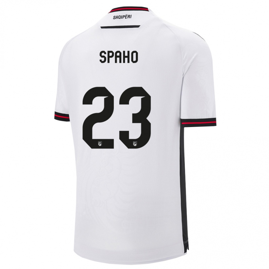 נשים כדורגל אלבניה Klesjana Spaho #23 לבן שחור הרחק ג'רזי 26-28