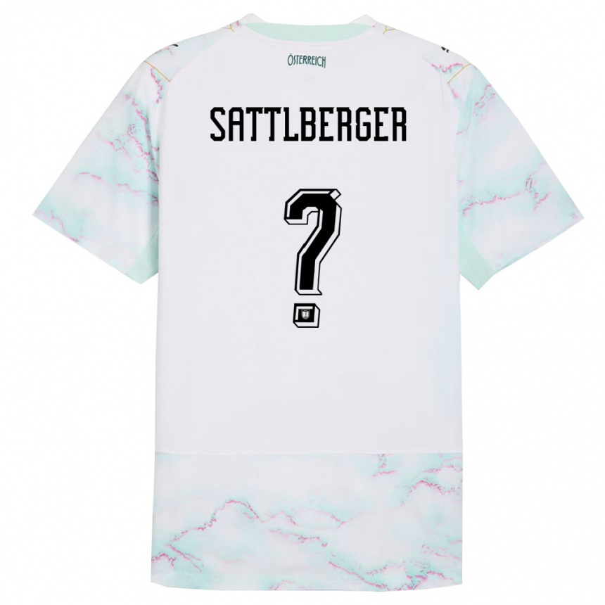 נשים כדורגל אוסטריה Nikolas Sattlberger #0 לבן ירוק זהב הרחק ג'רזי 26-28