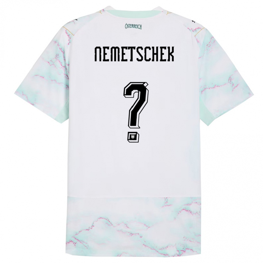 נשים כדורגל אוסטריה Matthias Nemetschek #0 לבן ירוק זהב הרחק ג'רזי 26-28
