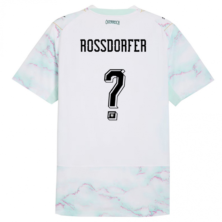 נשים כדורגל אוסטריה Fabian Rossdorfer #0 לבן ירוק זהב הרחק ג'רזי 26-28