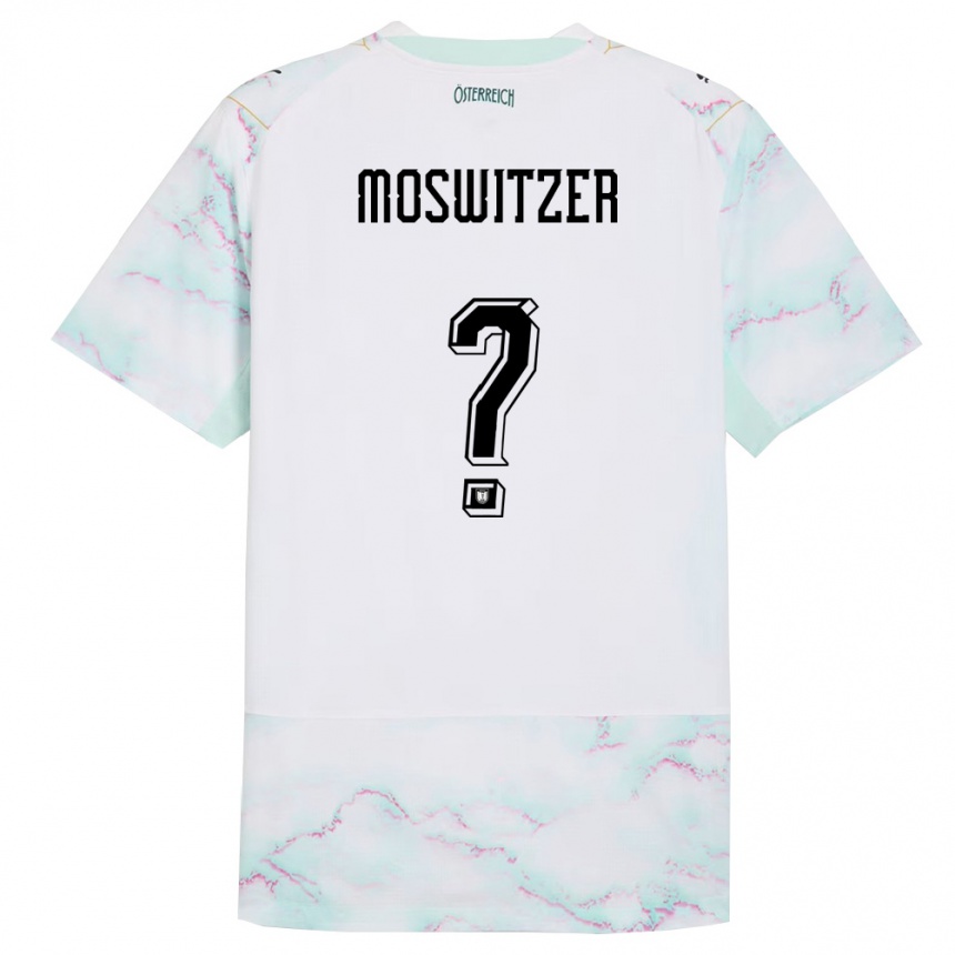 נשים כדורגל אוסטריה Marcel Moswitzer #0 לבן ירוק זהב הרחק ג'רזי 26-28