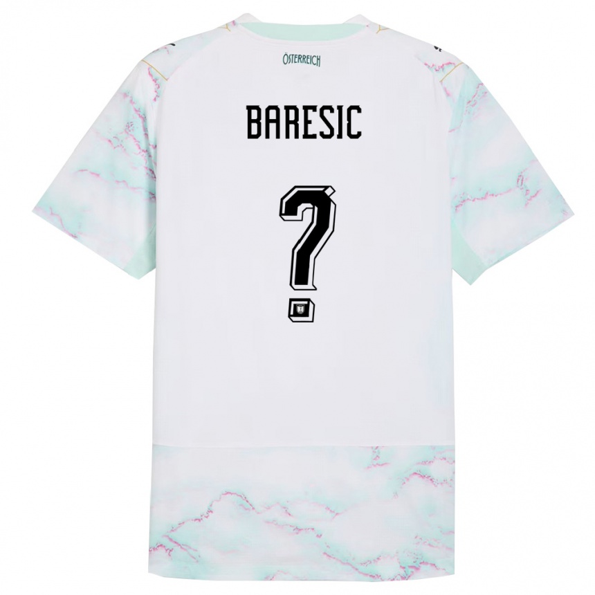 נשים כדורגל אוסטריה Leon Baresic #0 לבן ירוק זהב הרחק ג'רזי 26-28