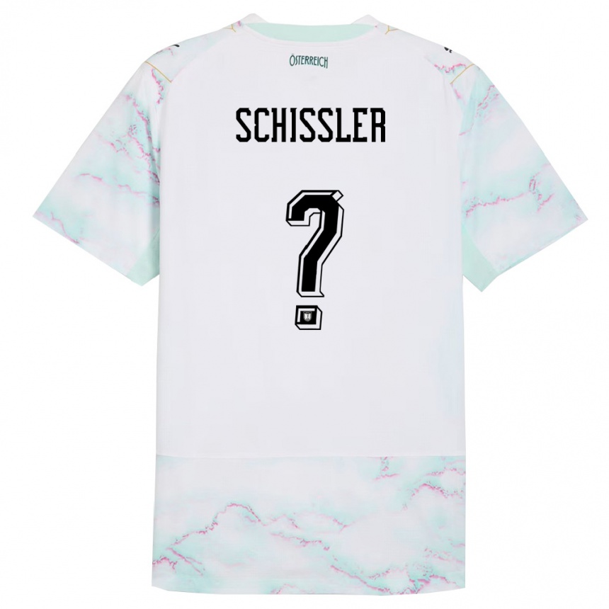 נשים כדורגל אוסטריה Timo Schissler #0 לבן ירוק זהב הרחק ג'רזי 26-28
