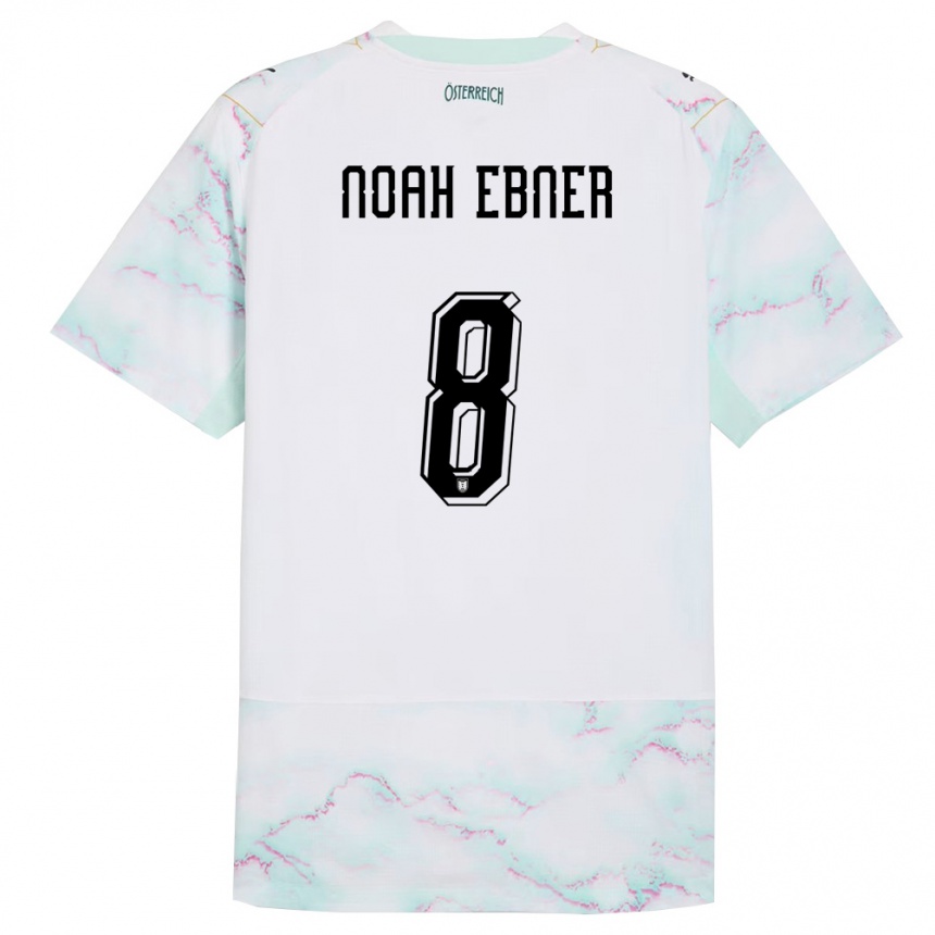 נשים כדורגל אוסטריה Noah Ebner #8 לבן ירוק זהב הרחק ג'רזי 26-28
