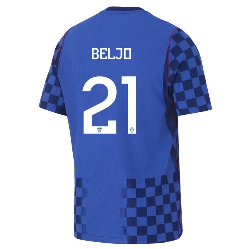 נשים כדורגל קרואטיה Dion Beljo #21 כחול כהה אדום הרחק ג'רזי 26-28