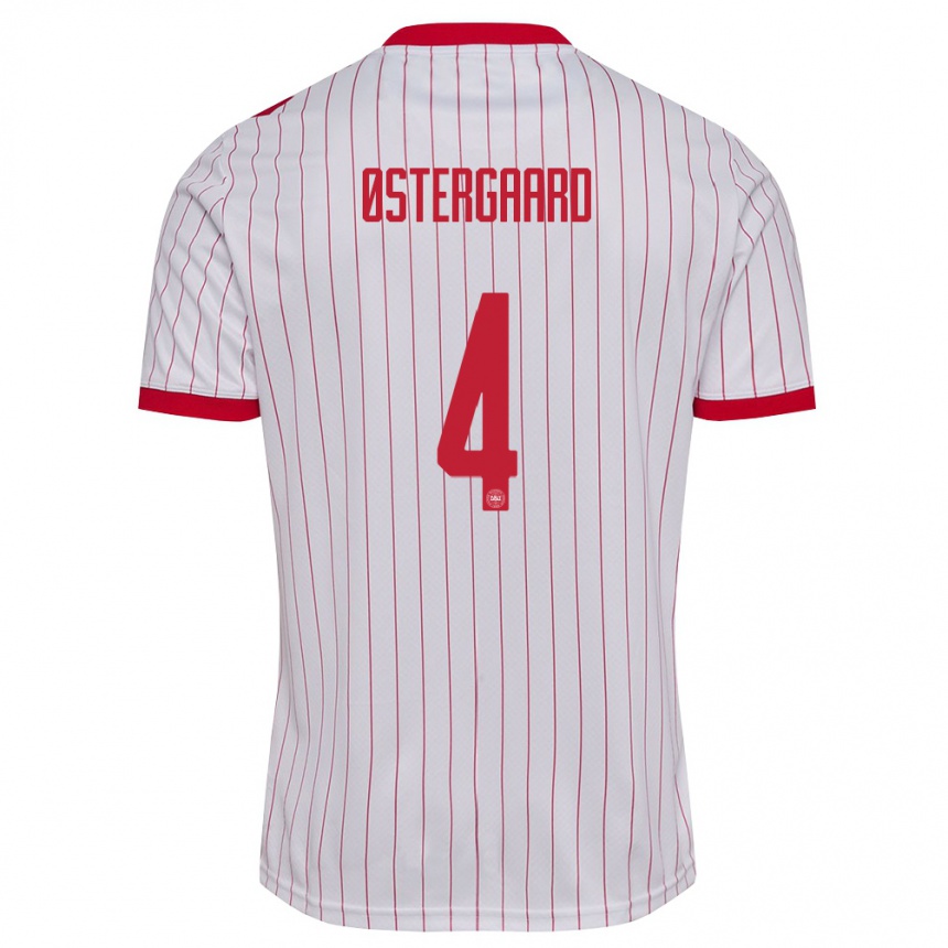 נשים כדורגל דנמרק Marcus Østergaard #4 לבן אדום הרחק ג'רזי 26-28