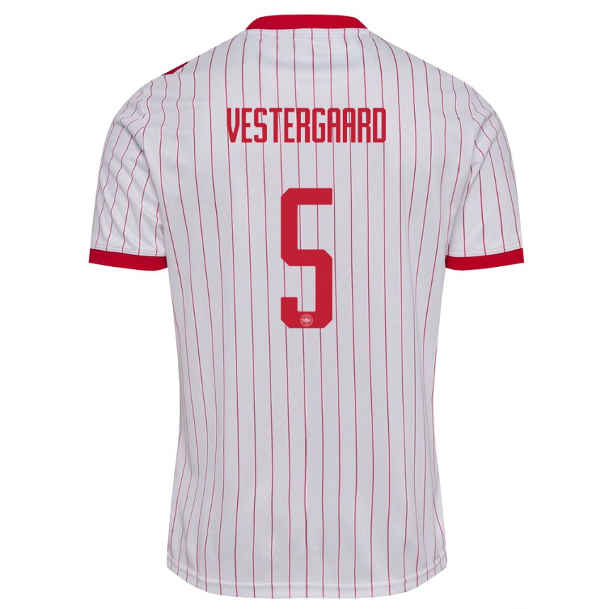 נשים כדורגל דנמרק Frederik Vestergaard #5 לבן אדום הרחק ג'רזי 26-28