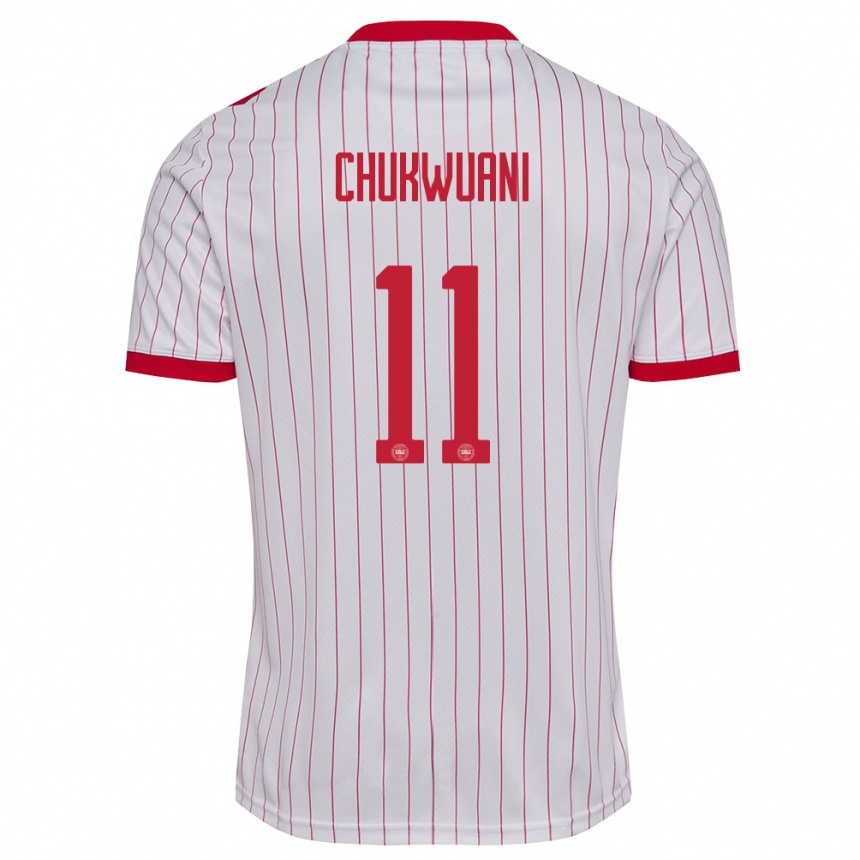 נשים כדורגל דנמרק Ekene Chukwuani #11 לבן אדום הרחק ג'רזי 26-28