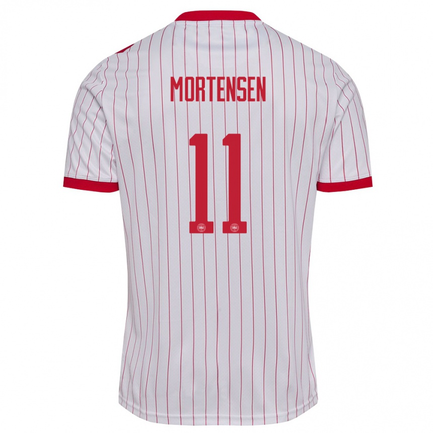 נשים כדורגל דנמרק Johan Mortensen #11 לבן אדום הרחק ג'רזי 26-28