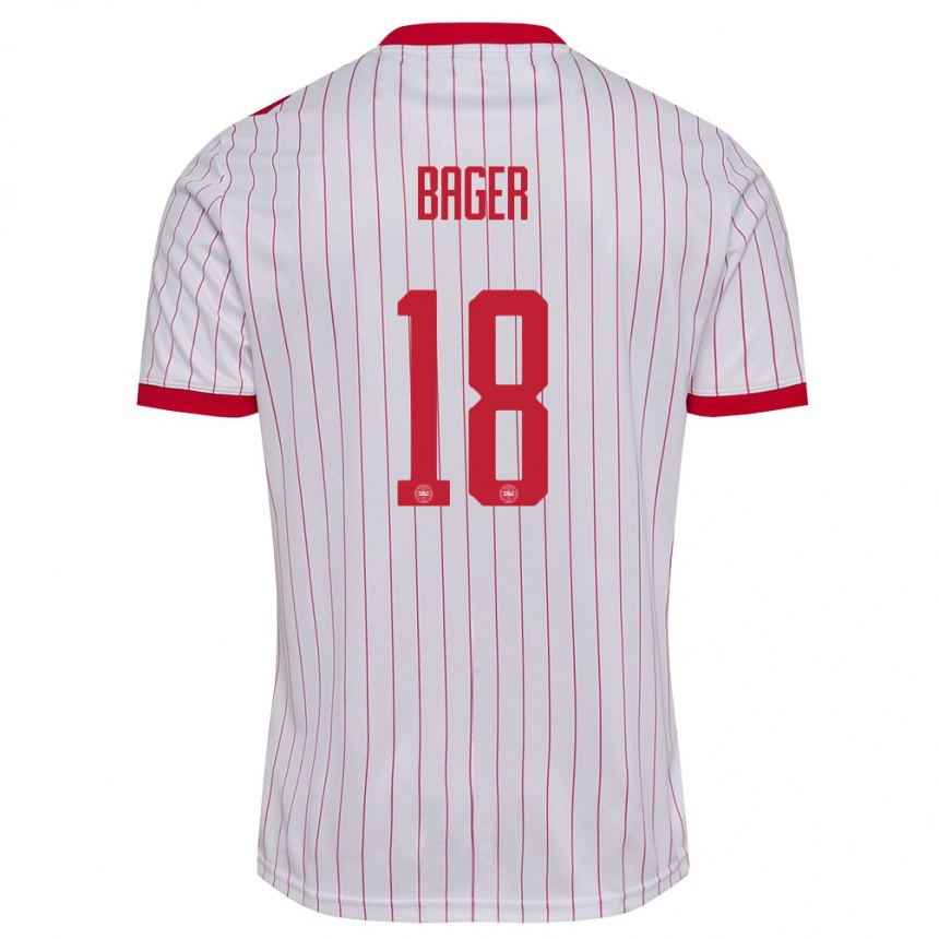 נשים כדורגל דנמרק Silas Bager #18 לבן אדום הרחק ג'רזי 26-28