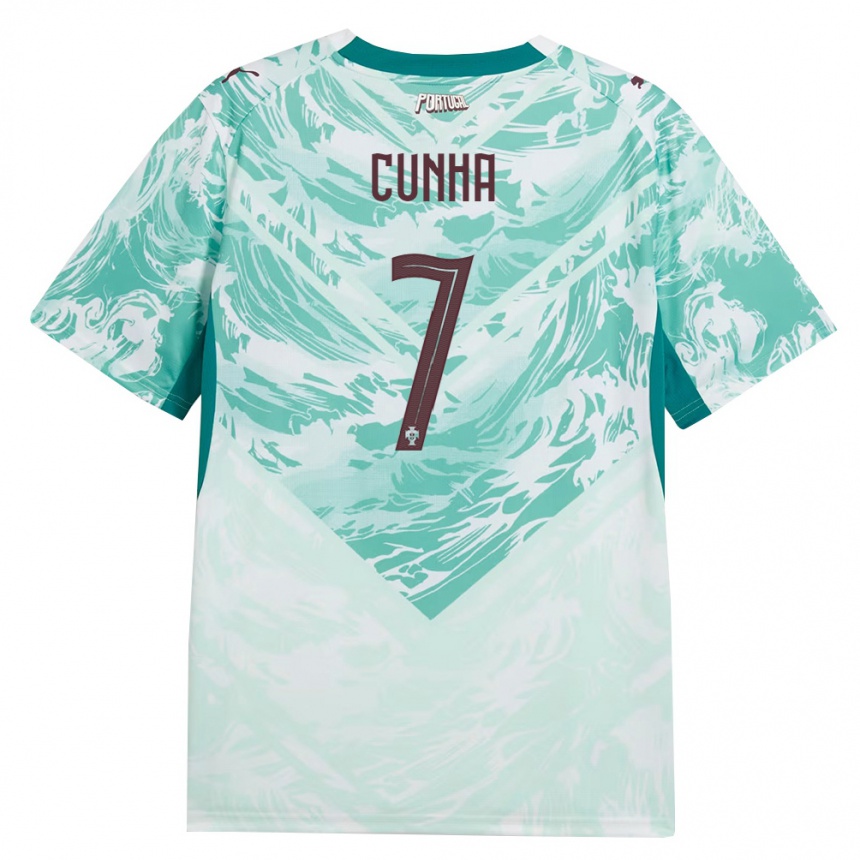 נשים כדורגל פורטוגל Duarte Cunha #7 כחול שמיים לבן ירוק הרחק ג'רזי 26-28