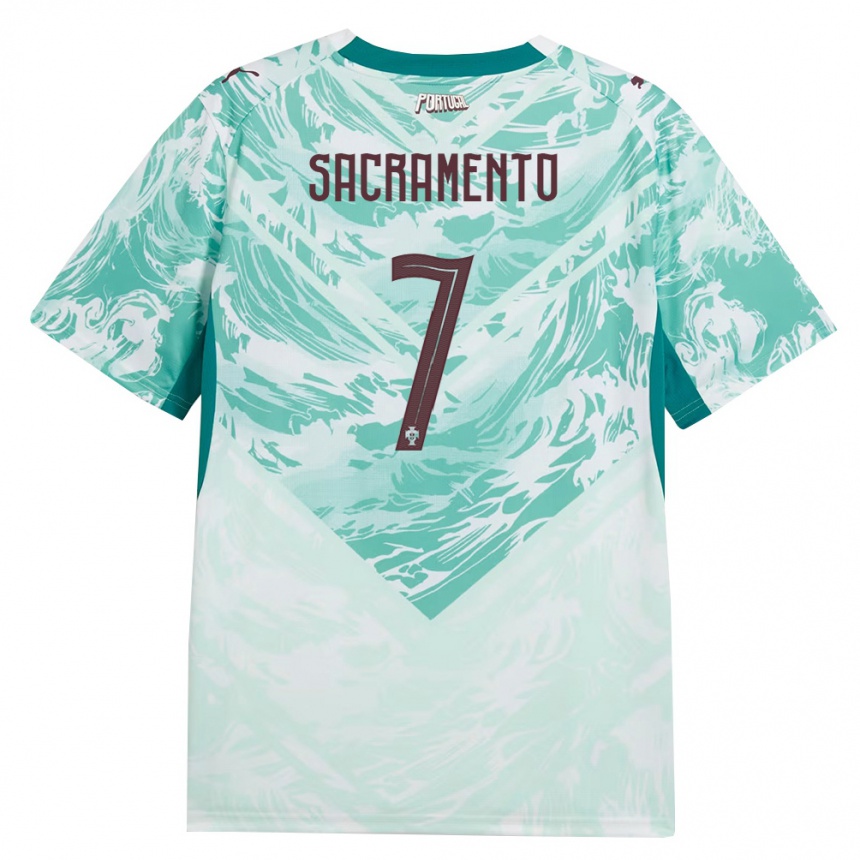 נשים כדורגל פורטוגל Medgilson Sacramento #7 כחול שמיים לבן ירוק הרחק ג'רזי 26-28