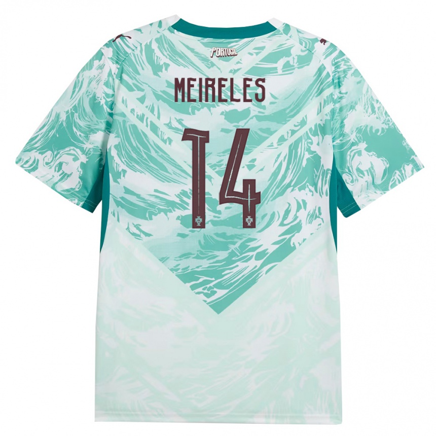 נשים כדורגל פורטוגל Lourenço Meireles #14 כחול שמיים לבן ירוק הרחק ג'רזי 26-28
