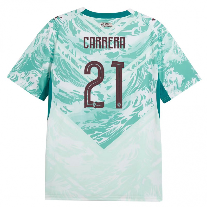 נשים כדורגל פורטוגל Ricardo Carrera #21 כחול שמיים לבן ירוק הרחק ג'רזי 26-28