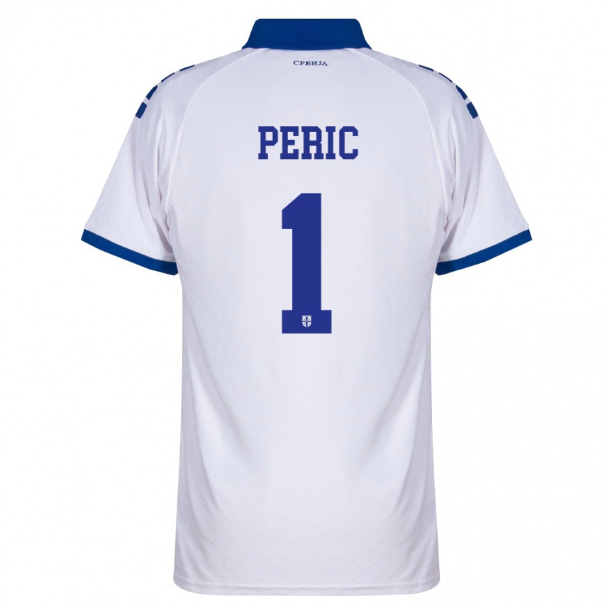 נשים כדורגל סרביה Strahinja Peric #1 כהה לבן אדום הרחק ג'רזי 26-28