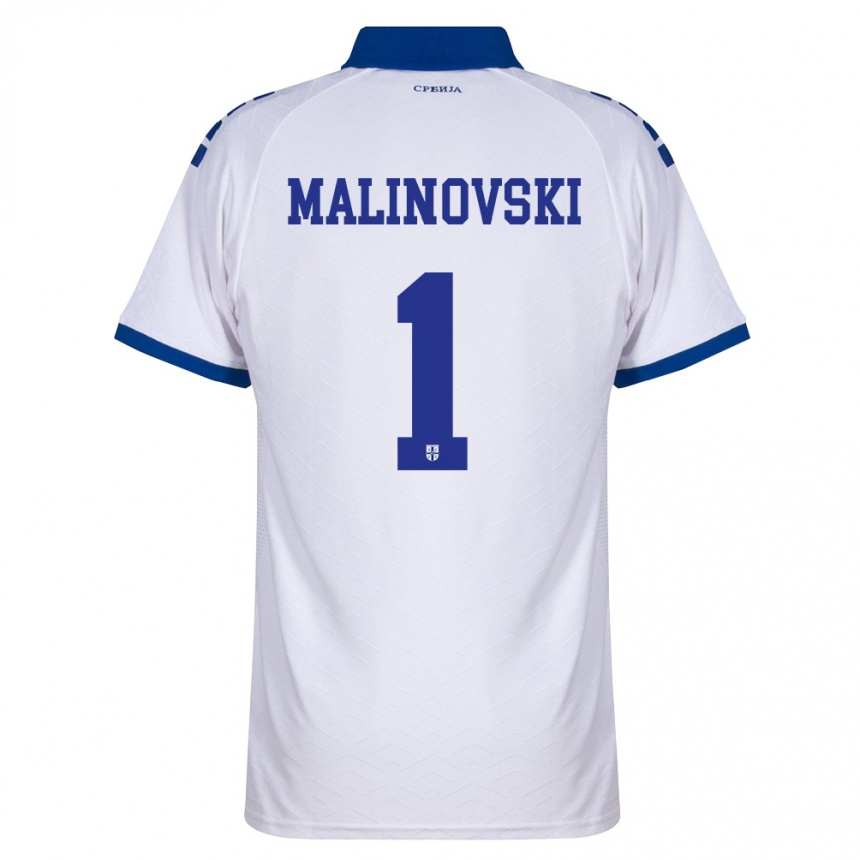 נשים כדורגל סרביה Strahinja Malinovski #1 כהה לבן אדום הרחק ג'רזי 26-28