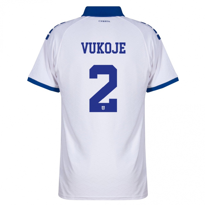 נשים כדורגל סרביה Luka Vukoje #2 כהה לבן אדום הרחק ג'רזי 26-28