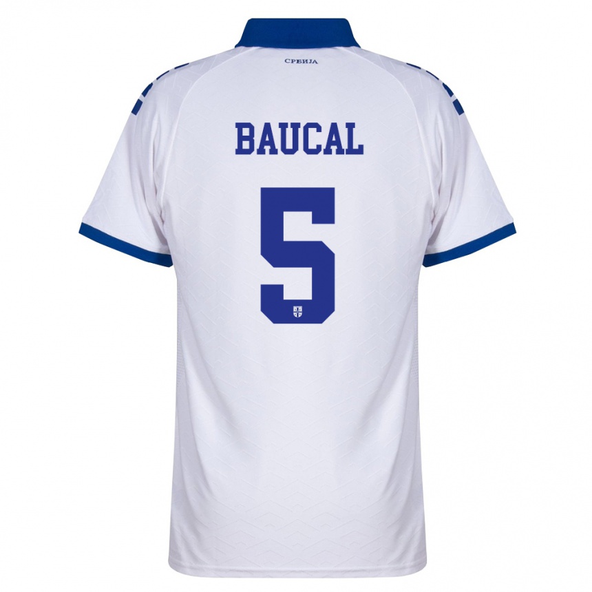 נשים כדורגל סרביה Strahinja Baucal #5 כהה לבן אדום הרחק ג'רזי 26-28