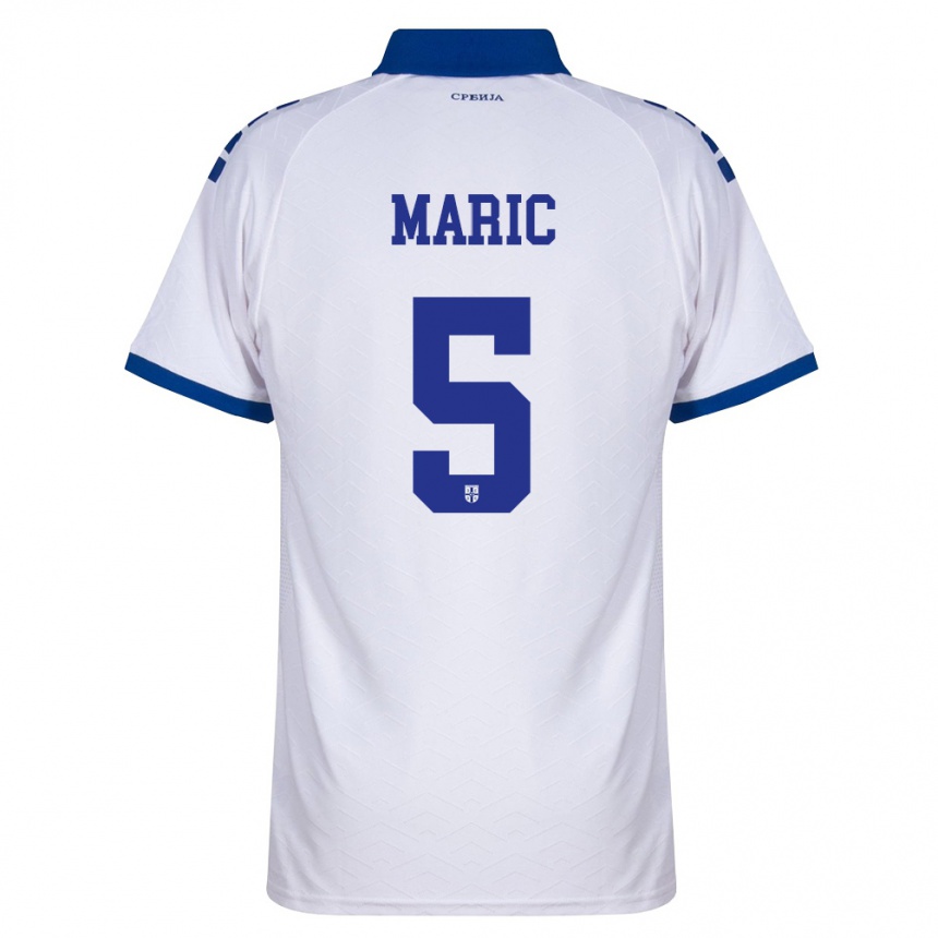 נשים כדורגל סרביה Andrew Maric #5 כהה לבן אדום הרחק ג'רזי 26-28