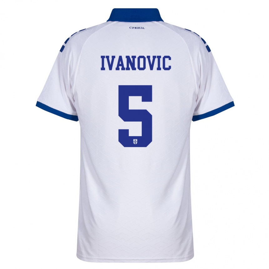 נשים כדורגל סרביה Mijat Ivanovic #5 כהה לבן אדום הרחק ג'רזי 26-28