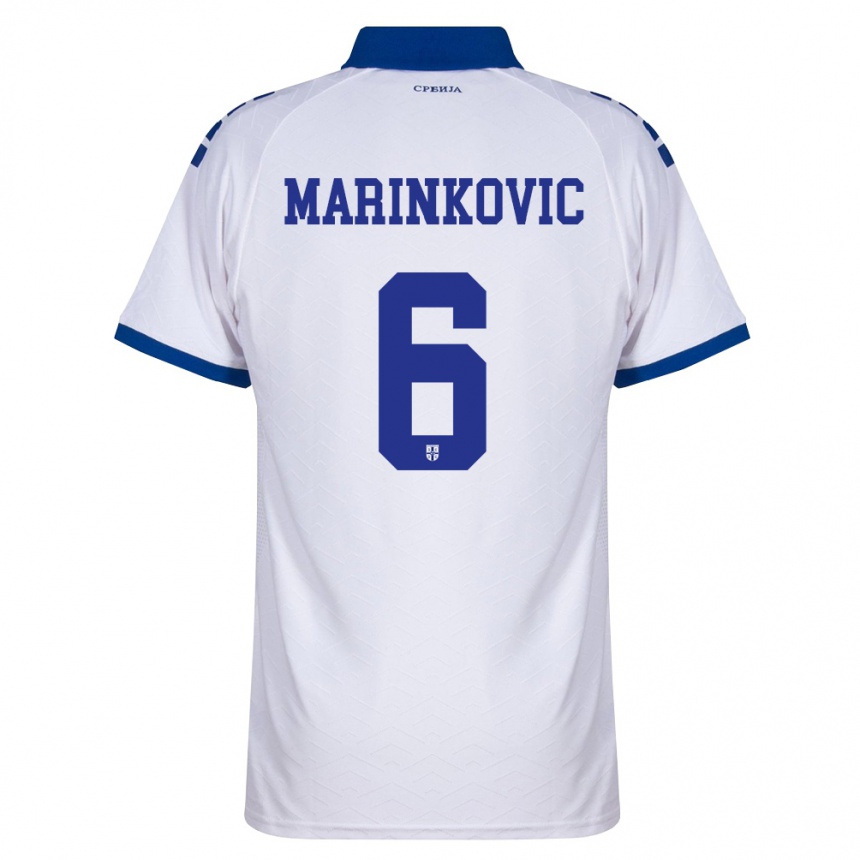 נשים כדורגל סרביה Vojin Marinkovic #6 כהה לבן אדום הרחק ג'רזי 26-28
