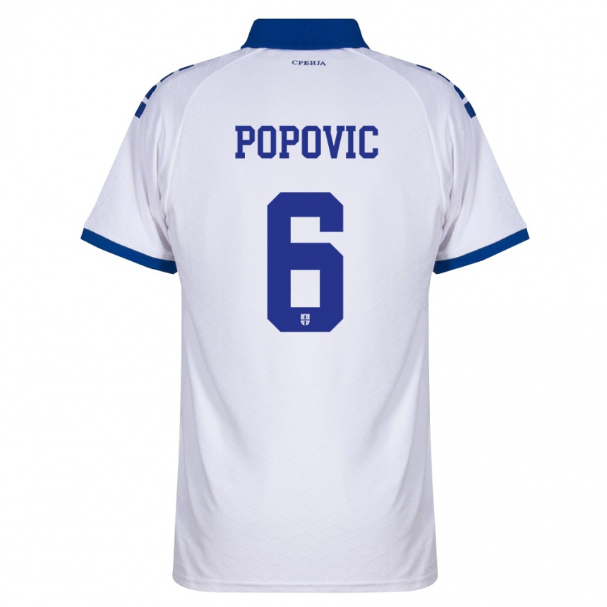 נשים כדורגל סרביה Andrej Popovic #6 כהה לבן אדום הרחק ג'רזי 26-28