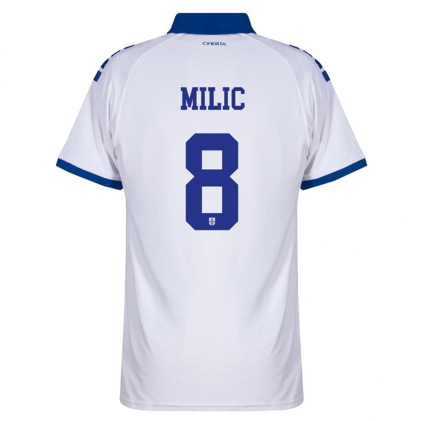 נשים כדורגל סרביה Lazar Milic #8 כהה לבן אדום הרחק ג'רזי 26-28
