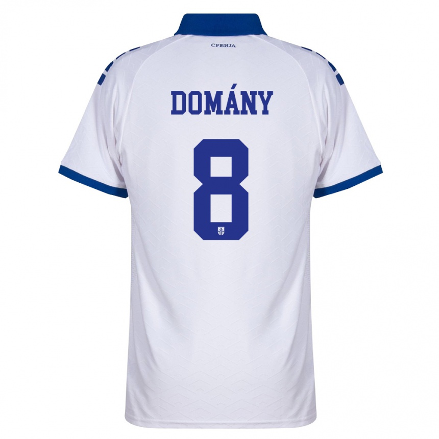 נשים כדורגל סרביה Bence Domány #8 כהה לבן אדום הרחק ג'רזי 26-28