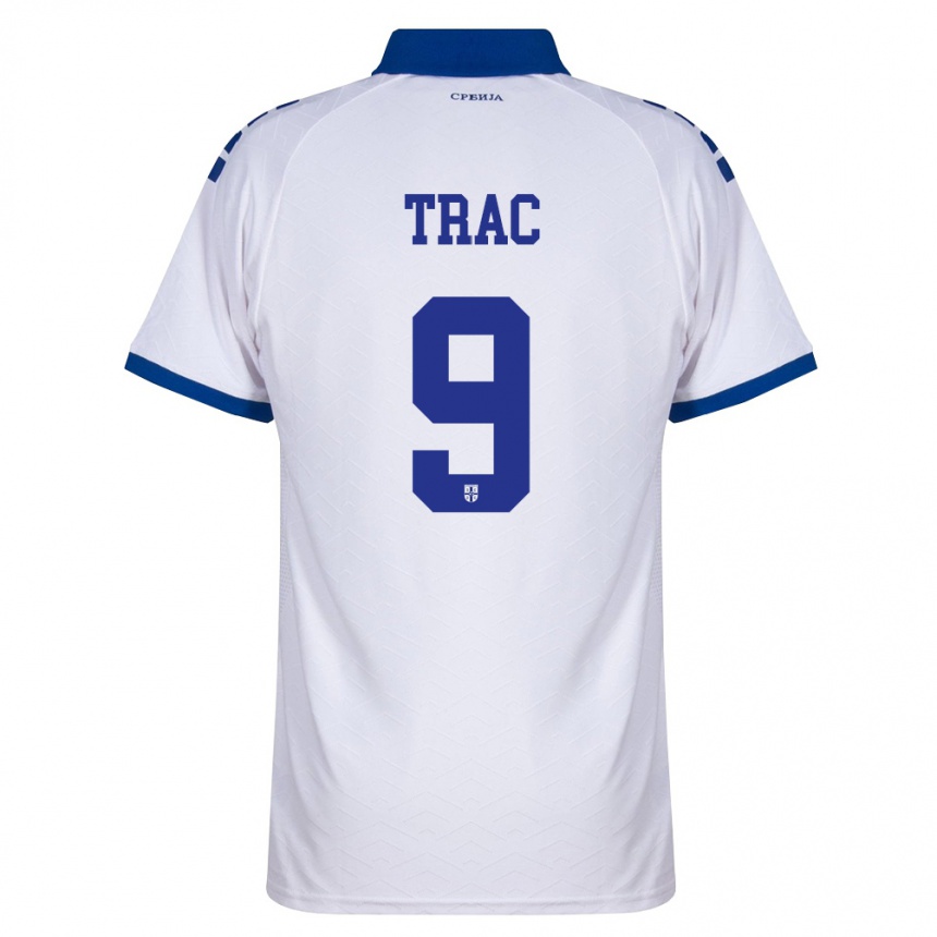 נשים כדורגל סרביה Jovan Trac #9 כהה לבן אדום הרחק ג'רזי 26-28