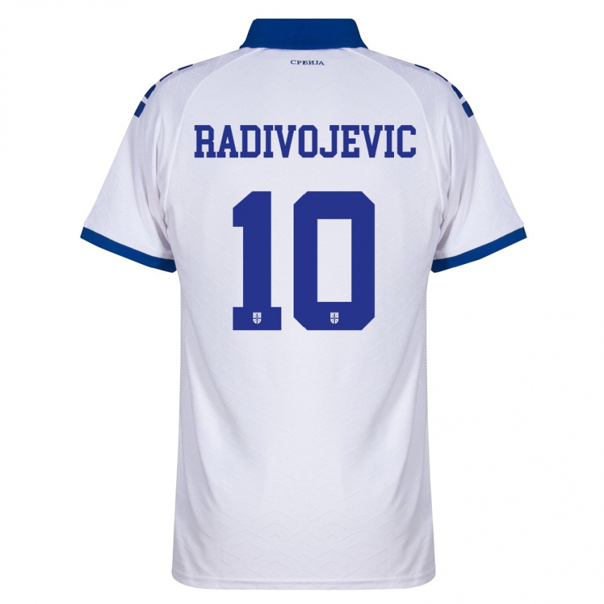 נשים כדורגל סרביה Strahinja Radivojevic #10 כהה לבן אדום הרחק ג'רזי 26-28