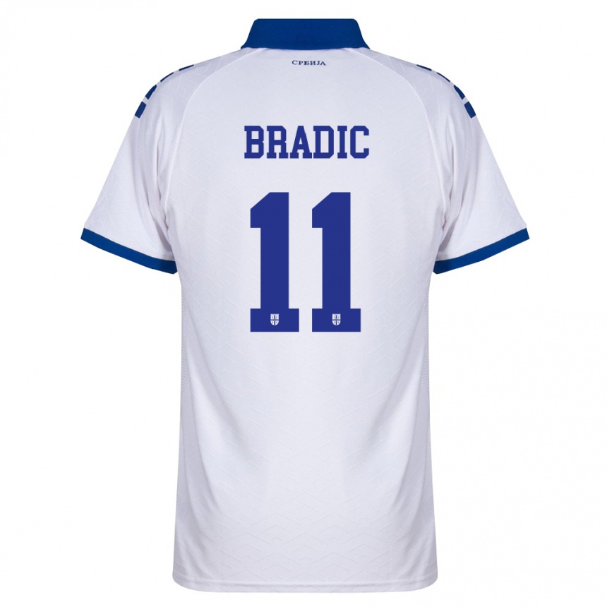 נשים כדורגל סרביה Vuk Bradic #11 כהה לבן אדום הרחק ג'רזי 26-28
