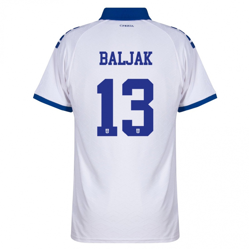 נשים כדורגל סרביה Uros Baljak #13 כהה לבן אדום הרחק ג'רזי 26-28