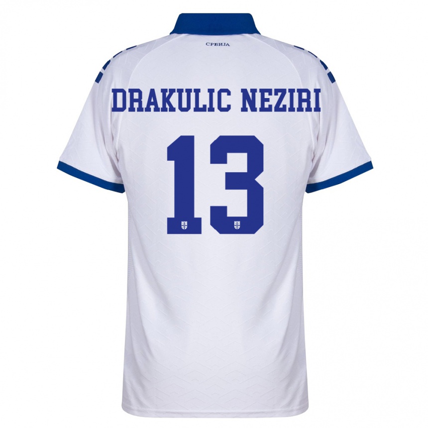 נשים כדורגל סרביה Andrej Drakulic Neziri #13 כהה לבן אדום הרחק ג'רזי 26-28