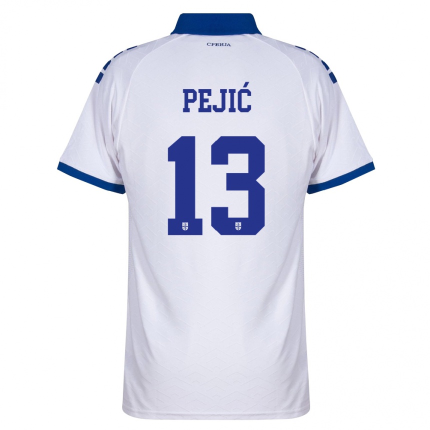 נשים כדורגל סרביה Danilo Pejić #13 כהה לבן אדום הרחק ג'רזי 26-28