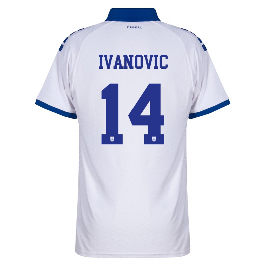 נשים כדורגל סרביה Leon Ivanovic #14 כהה לבן אדום הרחק ג'רזי 26-28