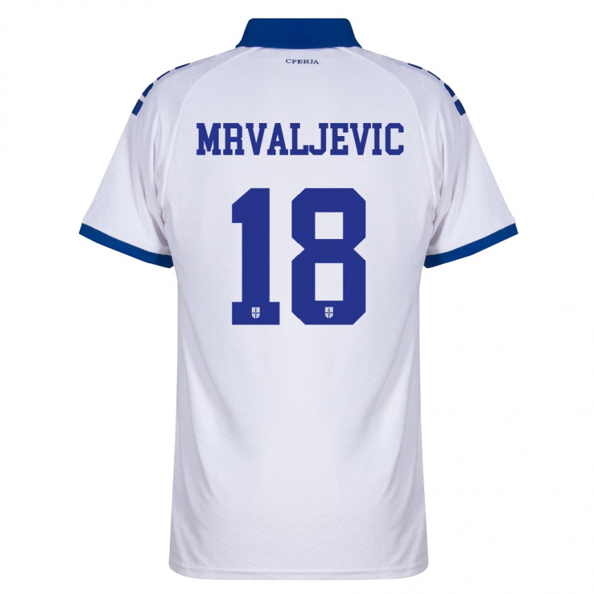 נשים כדורגל סרביה Jovan Mrvaljevic #18 כהה לבן אדום הרחק ג'רזי 26-28