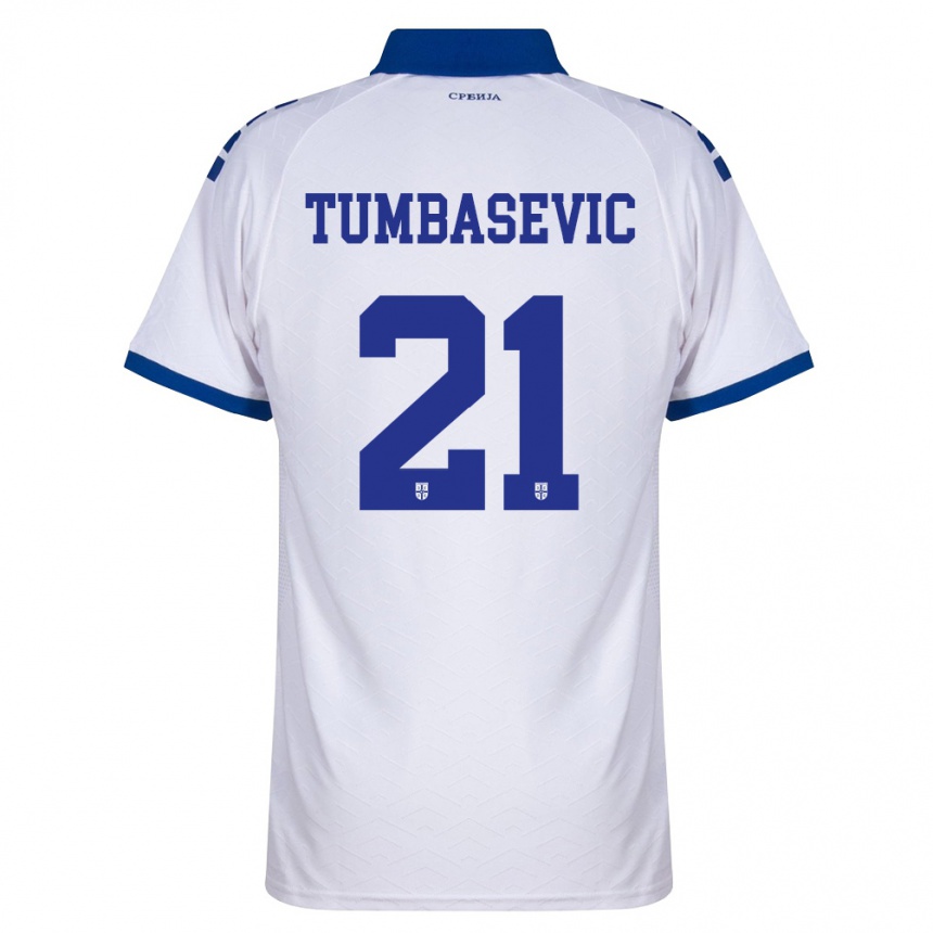 נשים כדורגל סרביה Andrej Tumbasevic #21 כהה לבן אדום הרחק ג'רזי 26-28