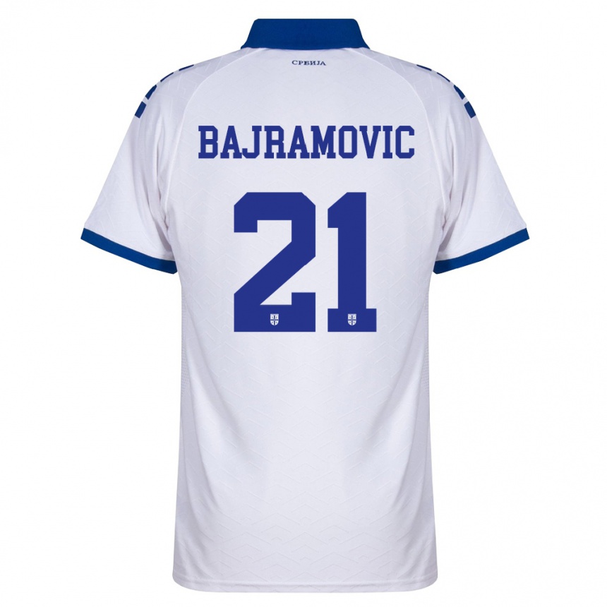 נשים כדורגל סרביה Eldin Bajramovic #21 כהה לבן אדום הרחק ג'רזי 26-28
