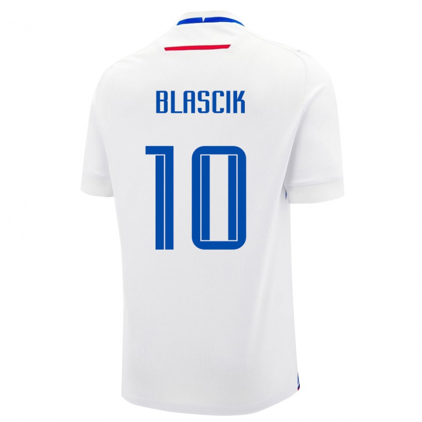 נשים כדורגל סלובקיה Damian Blascik #10 לבן כחול הרחק ג'רזי 26-28