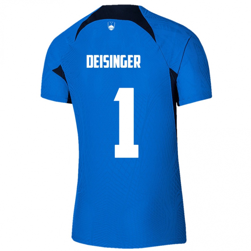 נשים כדורגל סלובניה Nik Deisinger #1 כחול לבן הרחק ג'רזי 26-28
